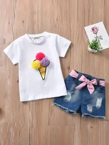 INCLUD Girls Self Design T-shirt with Shorts