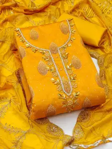 Peachmode  Yellow Embroidered Unstitched Dress Material