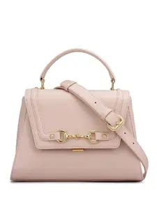 Da Milano Women Solid Embellished Leather Buckle Detail Push Lock Satchel