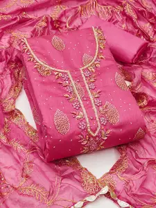 Peachmode  Pink Embroidered Unstitched Dress Material
