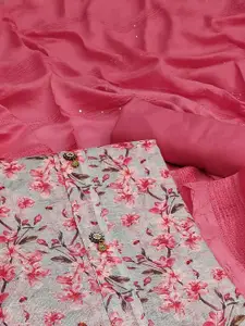 Peachmode  Grey Printed Unstitched Dress Material