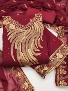 Peachmode  Maroon Embroidered Unstitched Dress Material
