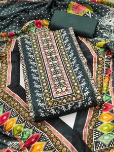 KALINI Green France Silk Digital Print Mirror & Diamond Work Unstitched Dress Material