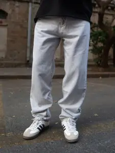 Powerlook Men Relaxed Fit Mid-Rise Grey Washed Baggy Jeans