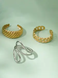 Niska Set Of 3 Gold-Plated Adjustable Finger Ring