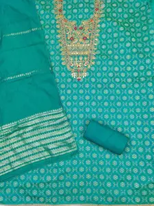 KALINI Teal Chanderi Silk Embroiderd Coding Work Unstitched Dress Material