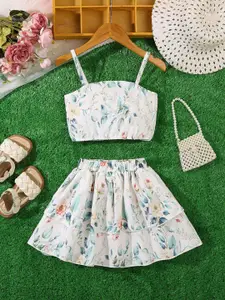 INCLUD Girls Printed Shoulder Straps Top With Skirt