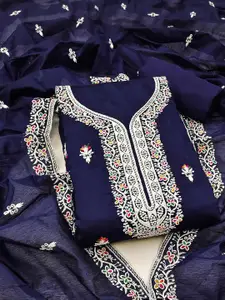 Peachmode  Navy Blue Embroidered Unstitched Dress Material