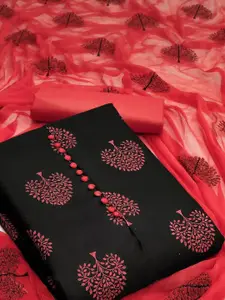 Peachmode  Black Printed Unstitched Dress Material