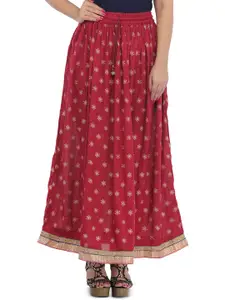 Exotic India Long Skirt With Golden Printed Bootis & Gota Border
