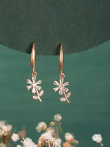 Jazz and Sizzle Rose Gold-Plated Cubic Zirconia Studded Floral Shaped Drop Earrings