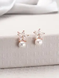Jazz and Sizzle Rose Gold-Plated Pearls Studded & Beaded Floral Shaped Studs