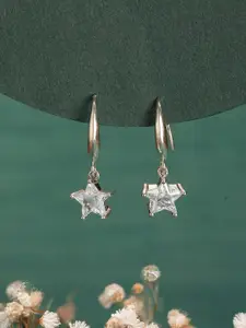 Jazz and Sizzle Rhodium-Plated American Diamond Studded Star Shaped Drop Earrings