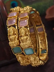 SGA FASHION Set Of 2 Gold-Plated American Diamond Studded Temple Bangles