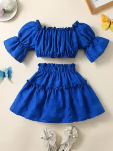 INCLUD Girls Off Shoulder Crop Top With Skirt