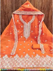 Peachmode  Orange Embroidered Unstitched Dress Material