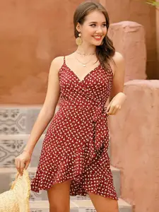 StyleCast Women Floral Print V- Neck Wrap Mini Dress