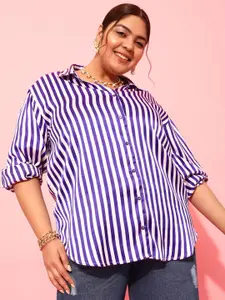 CURVY STREET Women Vertical Stripes Striped Casual Shirt