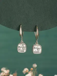 Jazz and Sizzle Rhodium-Plated Cubic Zirconia Studded Square Drop Earrings