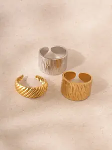 Niska Set Of 3 Gold-Plated Adjustable Finger Ring