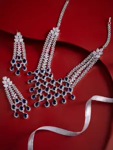 Kushal's Fashion Jewellery Sapphire Rhodium-Plated Party Zircon Necklace
