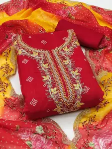 KALINI Red Chanderi Cotton Digital Print With Coding Work Unstitched Dress Material