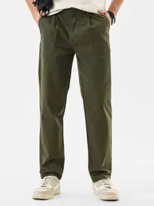 Snitch Men Olive Mid-Rise Slim Fit Trouser