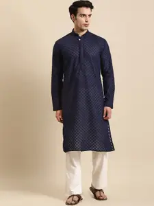 RAJUBHAI HARGOVINDAS Ethnic Motifs Embroidered Chikankari Cotton Straight Kurta