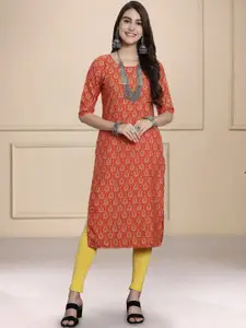 Anouk Rustic Ethnic Motifs Printed Round Neck Straight Kurta