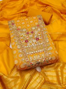 KALINI Mustard Chanderi Silk Embroiderd Coding Work Unstitched Dress Material