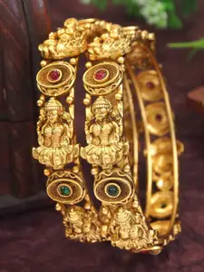 SGA FASHION Set Of 2 Gold-Plated American Diamond Studded Temple Bangles