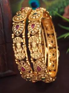 SGA FASHION Set Of 2 Gold-Plated American Diamond Studded Temple Bangles