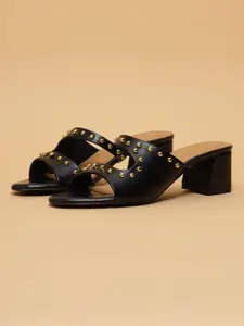 ERIDANI Women Embellished Block Open Back Mules Heels