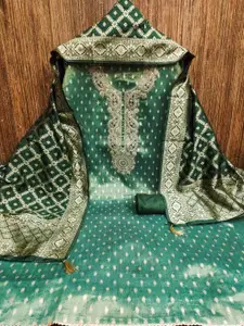 KALINI Green Simmer Silk Sequence Work Unstitched Dress Material'