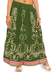 Exotic India Printed Long Skirt With Embellished Patch Border