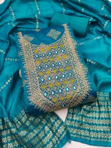 KALINI Blue Chanderi Silk Embroiderd Coding Work Unstitched Dress Material