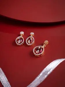 Kushal's Fashion Jewellery Ruby Gold-Plated Party Pendant Set