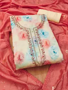 KALINI Yellow Chanderi Silk Digital Print With Embroiderd Unstitched Dress Material