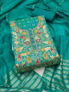 KALINI Teal Chanderi Silk Embroiderd Coding Work Unstitched Dress Material