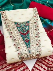 KALINI White Modal Cotton Butti With Coding Work Unstitched Dress Material