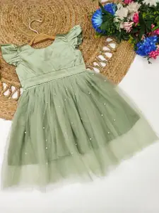 Shoryam Fashion Cape Sleeve Net A-Line Dress