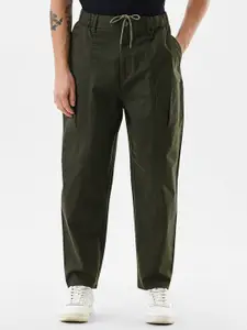 Snitch Men Olive Mid-Rise Relaxed Fit Trouser