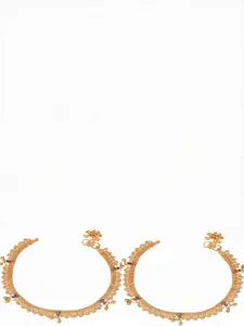 WomenSky Pack of 2 Bell Payal Golden Flip Alloy Anklet