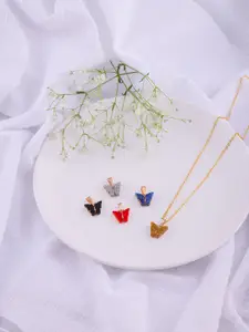 DressBerry Set Of 5 Gold-Plated Sparkling Butterfly Pendants With Chain