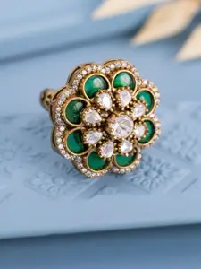 Kushal's Fashion Jewellery Women Victorian-Plated Ethnic Kundan Finger Ring