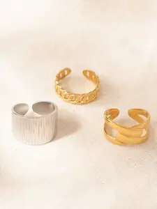 Niska Set Of 3 Gold-Plated Adjustable Finger Ring