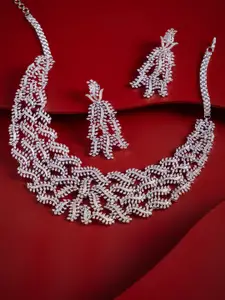 Kushal's Fashion Jewellery White Rhodium-Plated Party Zircon Necklace
