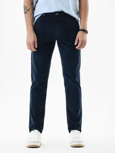 Snitch Men Navy Blue Mid-Rise Slim Fit Trouser