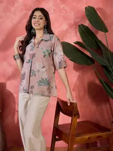 Sangria Women Floral Printed Shirt Collar Shirt Style Top