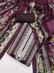 KALINI Purple France Silk Digital Print Mirror & Diamond Work Unstitched Dress Material